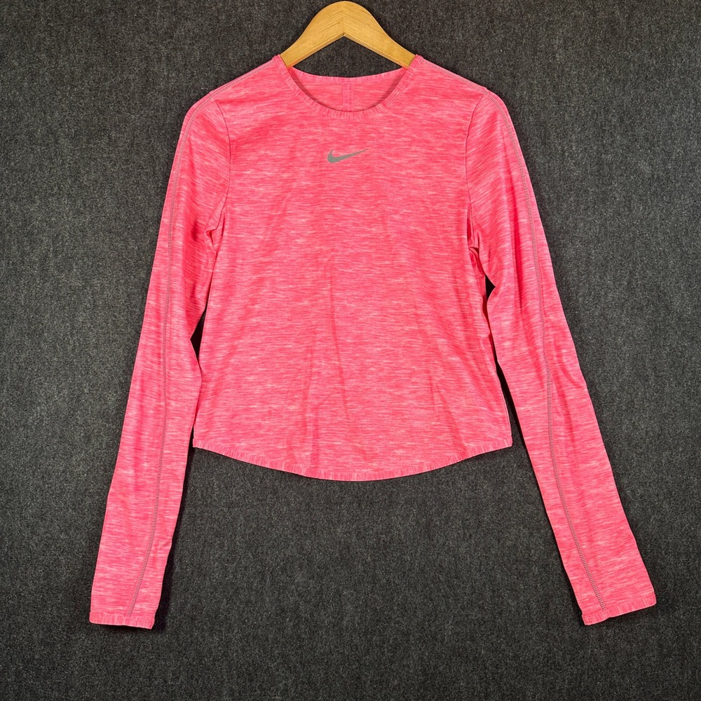 Nike Dri-FIT Women Pink Space Dye Long Sleeve Running Crop Top Activewear M